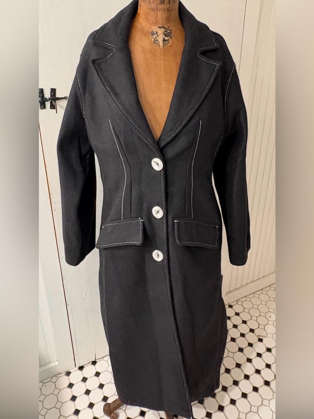 Anthropologie Black “Stitched Topcoat” size M